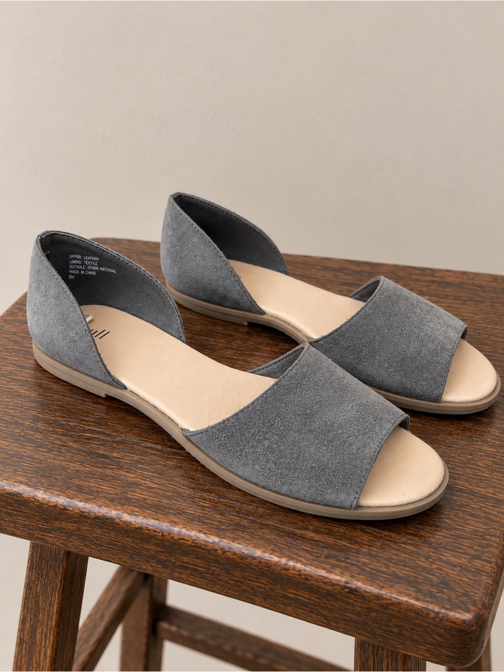 J. Jill | Gray Suede Open-Toe D’Orsay Flat Sandals Size 8M